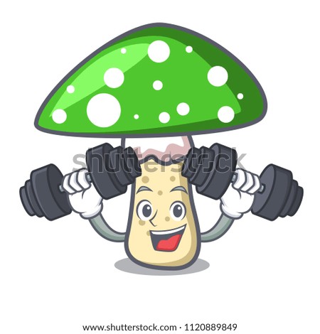 Fitness green amanita mushroom character cartoon