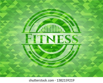 Fitness green emblem with mosaic ecological style background