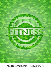  Fitness green emblem with triangle mosaic background