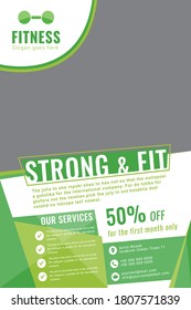 Fitness green flyer template. Vector illustration.
