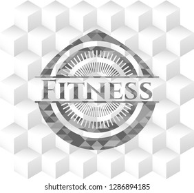Fitness grey emblem with geometric cube white background