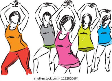 fitness group of women dancing vector illustration