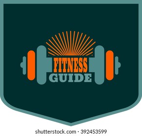 Fitness guide text. Creative Vector Typography Poster Concept. Letters and dumbbell icons. Body building relative