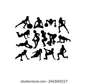  Fitness Gym Activity Silhouettes, art vector design
