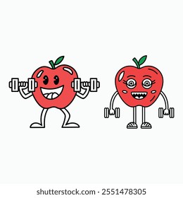 Fitness gym apple fruit cartoon vector illustration.