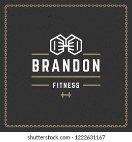 Fitness gym badge or emblem vector illustration. Two fists silhouette for t-shirt or print stamp. Retro typography logo design.