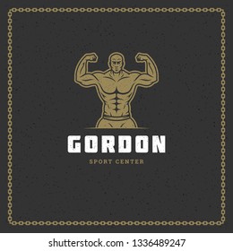 Fitness gym badge or emblem vector illustration. Bodybuilder man silhouette for t-shirt or print stamp. Retro typography logo design. Fitness gym badge or emblem vector illustration. Bodybuilder man silhouette for t-shirt or print stamp. Retro typography logo design.