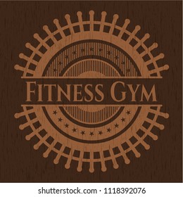 Fitness Gym badge with wooden background