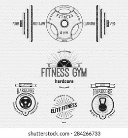 Fitness gym badges logos and labels for any use, on a white background