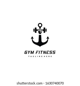 Fitness Gym Barbell / Dumbbell Combination Anchor logo design Icon Vector Inspiration