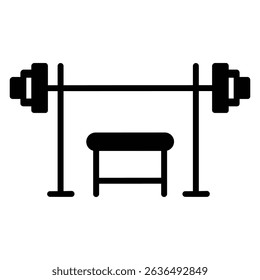 Fitness gym with barbell icon Flat outline fill black and white