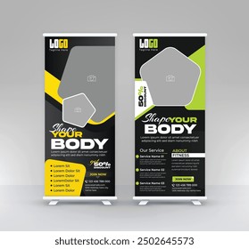 Fitness gym business standee rollup two design modern exercise signage pullup training center retractable x banner set