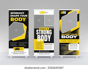 Fitness gym business standee rollup two design modern exercise signage pullup training center retractable x banner set