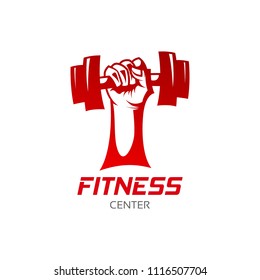 Fitness and gym center badge logo design template. Gymnastic bodybuilder sport club icon vector illustration