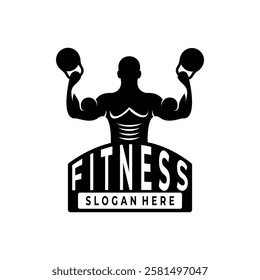 Fitness and Gym center logo design template. Strong Man vector logo. Fitness Club logo design.