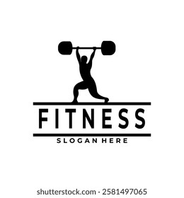 Fitness and Gym center logo design template. People lifting barbell vector logo