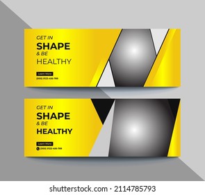 Fitness or gym center promotional facebook cover template design vector