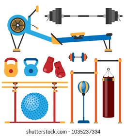 Fitness gym club athlet sport activity body tools wellness dumbbell equipment vector illustration