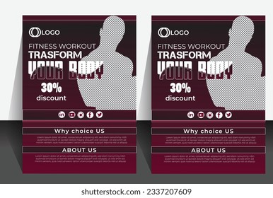 Fitness gym club flyer design with image purple color simple design
