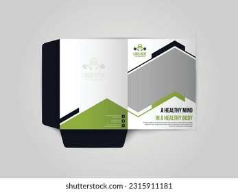 Fitness Gym Company Business folder for files, design. The layout is for posting information about the company, photo, text. Business Presentation Folder Template For Corporate Office