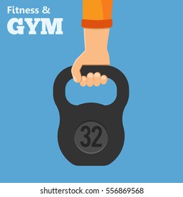 Fitness and Gym Concept flat icons hand with weights. isolated vector illustration