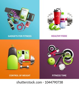 Fitness gym concept icons set with control of weight symbols realistic isolated vector illustration