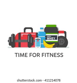 Fitness and gym concept illustration. Sports equipment. Vector illustration.