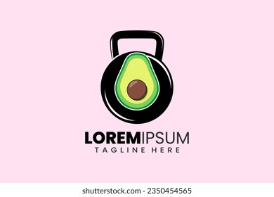Fitness gym concept vector logo label icon emblem with avocado kettlebell shape workout bodybuilding