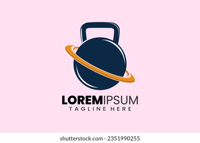 Fitness gym concept vector logo label icon emblem with planet kettlebell shape workout bodybuilding
