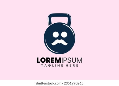 Fitness gym concept vector logo label icon emblem with old man kettlebell shape workout bodybuilding