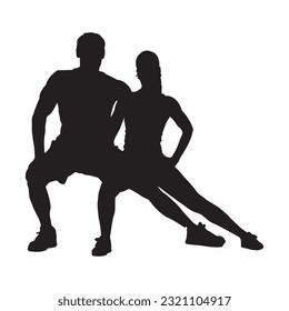 fitness gym couple silhouette isolated black on white background vector illustration