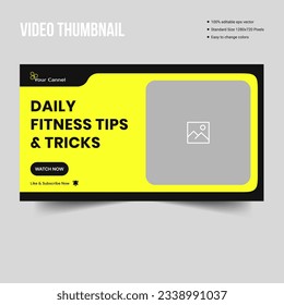 Fitness gym customizable video thumbnail and web banner Fitness gym training class thumbnail design for any videos, vector eps 10 file format