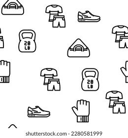 fitness gym exercise vector seamless pattern thin line illustration