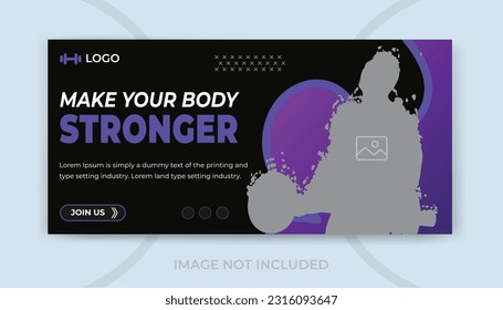 Fitness gym exercise web banner or youtube thumbnail design template