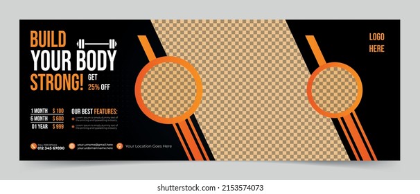 Fitness Gym Facebook Cover Design Vector Template