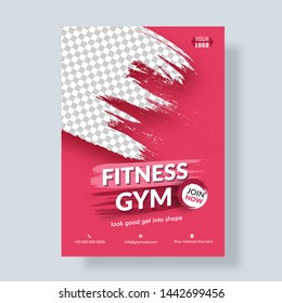 Fitness Gym Flyer Or Poster On Red Abstract With PNG Background.