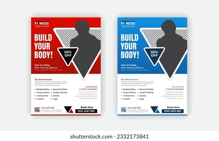 Fitness Gym Flyer and Poster Template or Fitness workout leaflet Design or Professional Fitness Gym layout with 2 color variations
