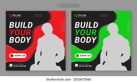Fitness gym flyer ‍and social media post square banner template Design