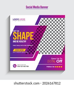 Fitness gym flyer social media post and web banner template