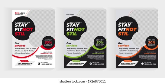 Fitness Gym Flyer Template, 3 Color Fitness Body Building And Gym Flyer A4 Size Template