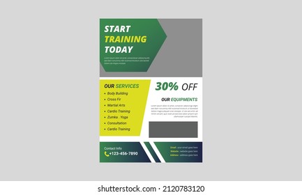 Fitness Gym Flyer Template Design, Fitness training flyer poster leaflet design. Gym fitness flyer, cover, flyer, poster, print ready