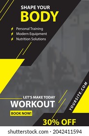 Fitness Gym Flyer Template Vector Layout Design Template For Workout Training, Fitness Equipment Shopping Website.