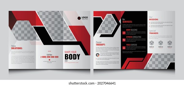 Fitness, Gym or Health tri-fold brochure design template, Fitness Agency cover brochure flyer design template. Creative concept folded flyer or brochure.