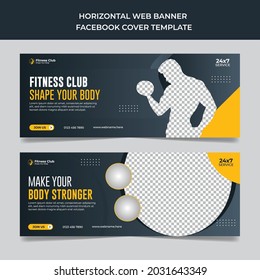 Fitness Or Gym Horizontal Banner Or Facebook Cover Design Template