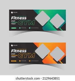 Fitness Or Gym Horizontal Banner Or Facebook Cover Design Template