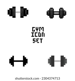 fitness and gym icon pixel art style with black color and white background good for your project and game asset.