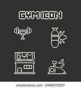 fitness and gym icon pixel art style with simple color and black background good for your project and game asset.	