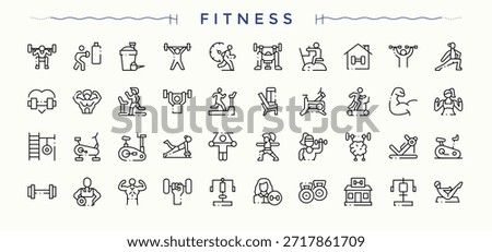 Fitness and Gym icon set. Simple line vector icons. Included health, nutrition, gym, exercise, diet. Editable stroke. Vector collection. Exercise line icon set.