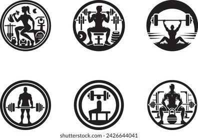 Fitness GYM Icon with strong athlete and barbell vector Illustration 