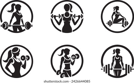 Fitness GYM Icon with strong athlete and barbell vector Illustration 